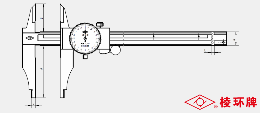 棱环牌不锈钢双面带表卡尺，AB052系列