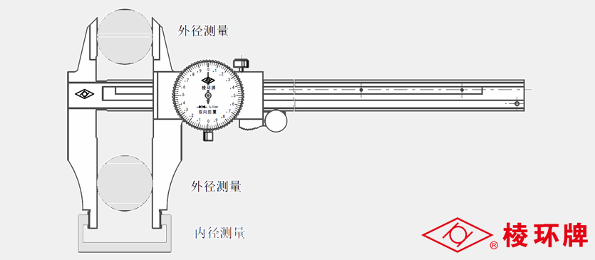 棱环牌不锈钢双面带表卡尺，AB052系列