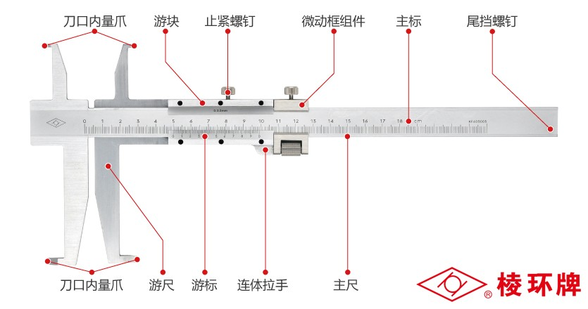 棱环牌碳钢双内径普通游标卡尺，AN612系列